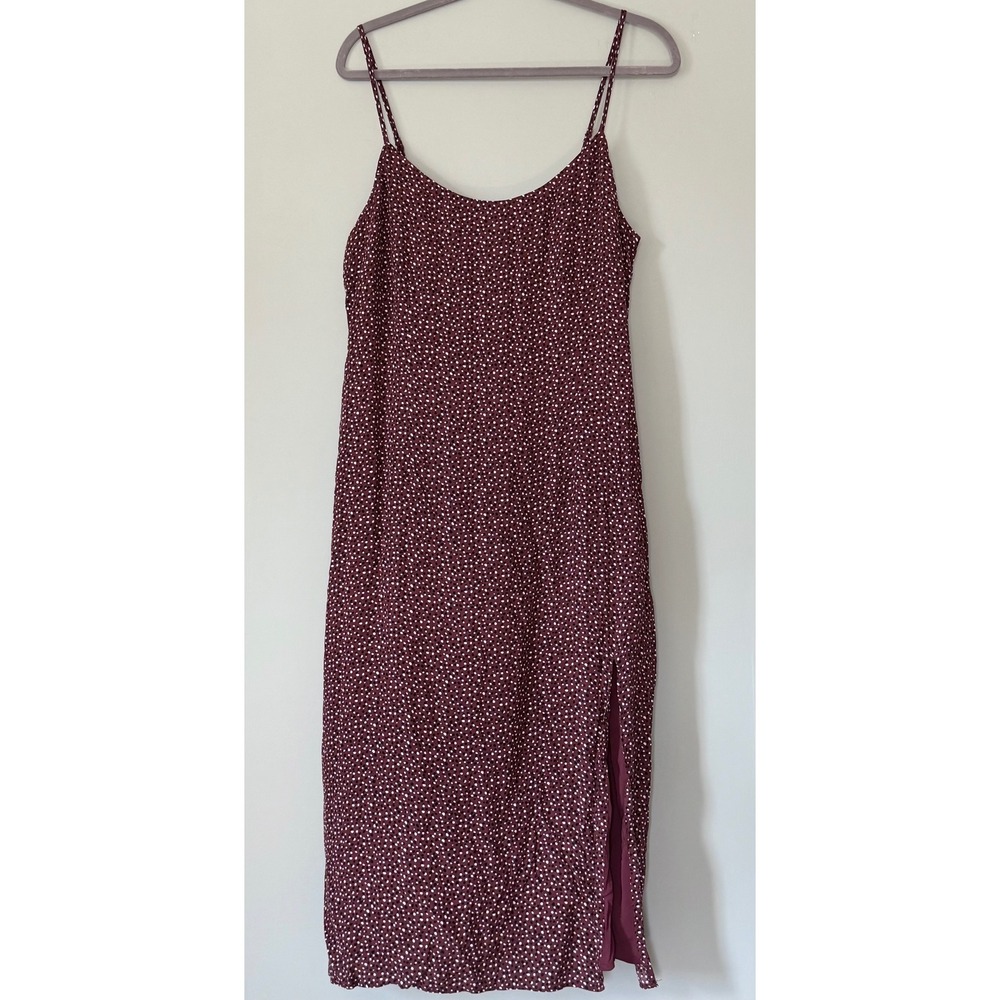 Abercrombie & Fitch Midi Slip Dress Burgundy Red Black White Polka Dot XL NWT - Picture 2 of 9